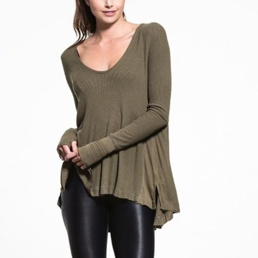 Free People We The Free Olive Green Oversized Flowing Malibu Thermal Blouse